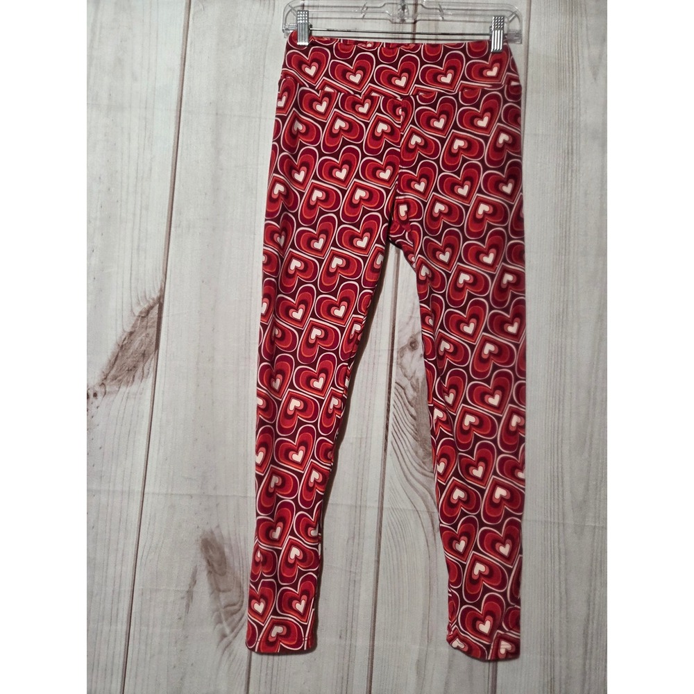 LuLaRoe Red Pink Retro Heart Print Leggings One Size OS Valentines Day Soft